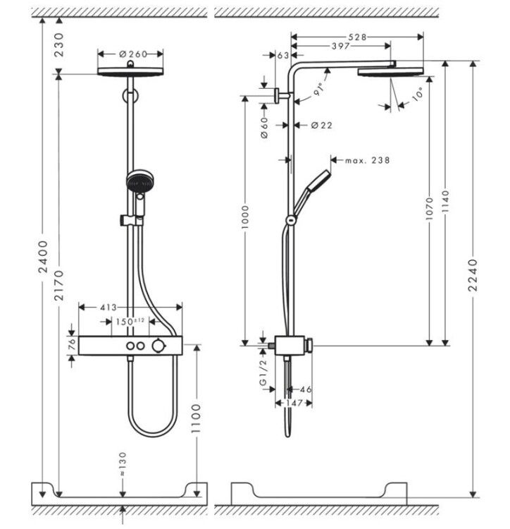 Душевая стойка Hansgrohe Pulsify S 260 с термостатом EcoSmart, белый матовый, 24221700