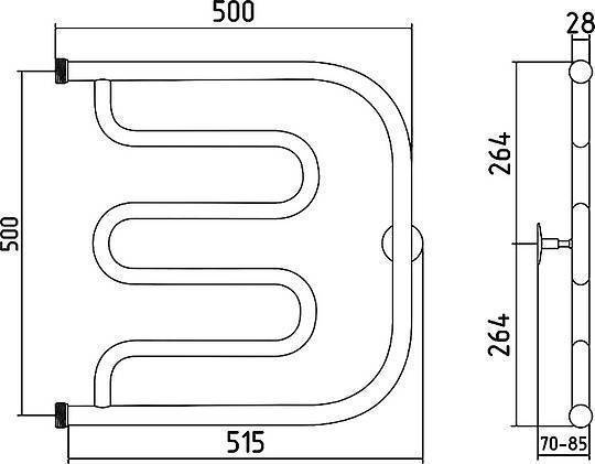 Полотенцесушитель водяной Стилье Тандем 51.5x52.8 см нержавеющая сталь 00011-5050