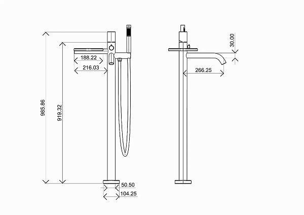 Смеситель для ванны с душем напольный Boheme Stick золото 129-GG