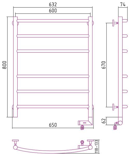 Полотенцесушитель электрический Сунержа Галант 2.0 600x800 мм правый матовый черный 31-5201-8060