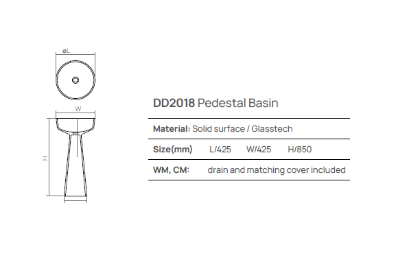 Раковина DEA Design Pedestal Basin напольная 425x425x850 мм черный матовый DD201842516