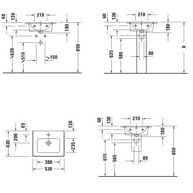 Раковина Duravit ME by Starck 530x430 мм без отверстия для смесителя цвет белый 2336530060