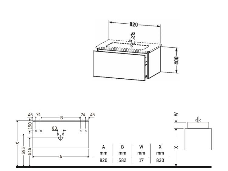Тумба под раковину Duravit L-Cube 820x481x400 мм подвесная дуб темный брашированный LC614107272