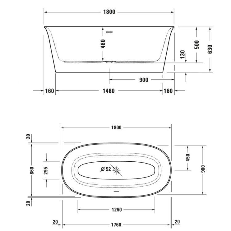 Ванна Duravit White Tulip отдельностоящая 1800x900 мм белая 700469000000000