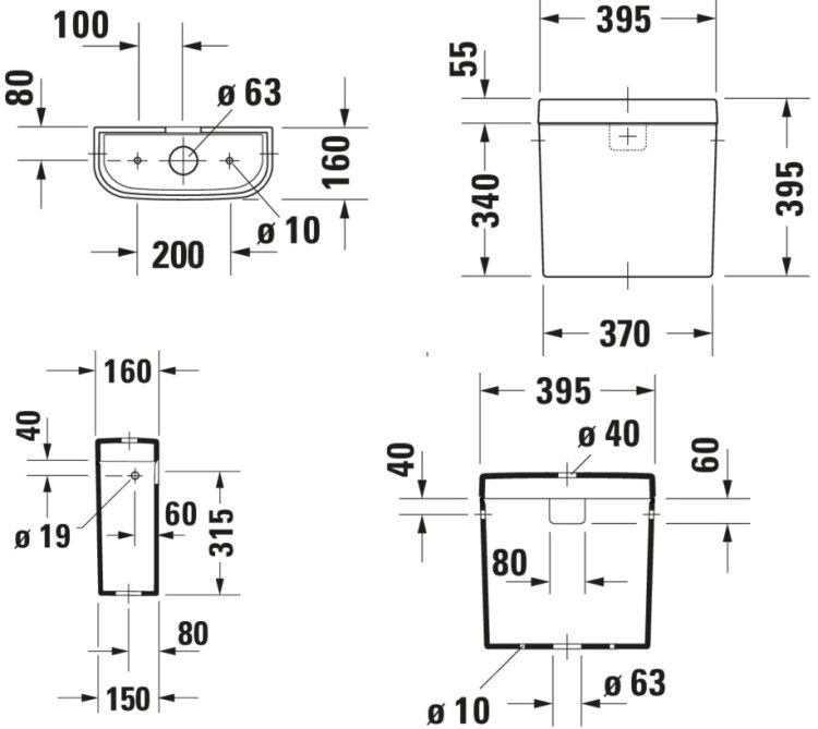 Сливной бачок Duravit Happy D.2 395x160x395 мм белый 0934000005