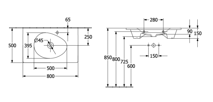 Раковина Villeroy & Boch Antao 800x500 мм встраиваемая/накладная альпийский белый 4A7581R1