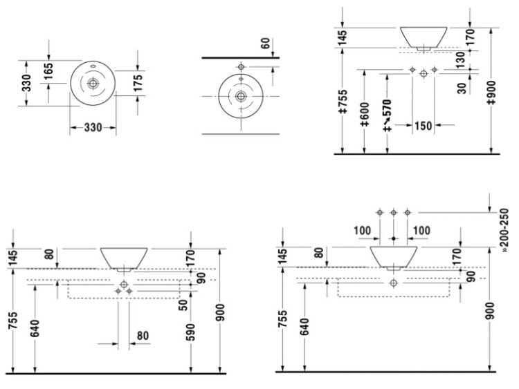 Раковина накладная Duravit Starck 1 330x330 мм без отверстия для смесителя 0408330000