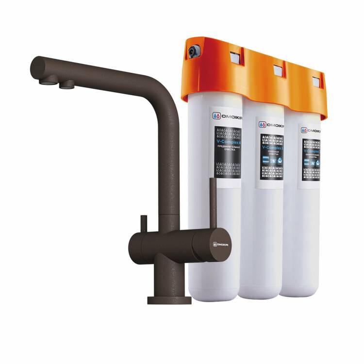 Смеситель для кухни OMOIKIRI Nagano-P темный шоколад с водоочистителем PURE DROP Lite 40488028P