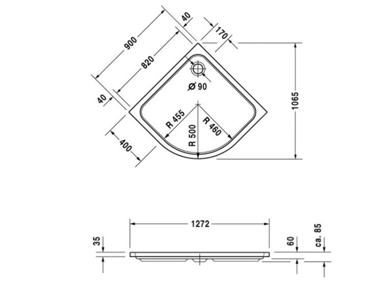 Душевой поддон Duravit D-Code 900x900 мм четверть круга белый 720108000000000