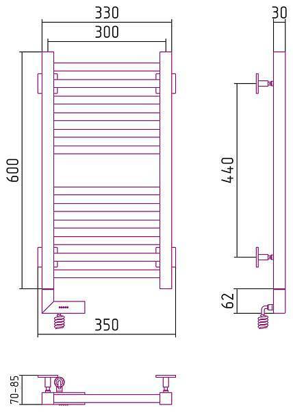 Полотенцесушитель электрический Сунержа Модус 2.0 300x600 мм левый без покрытия 00-5600-6030