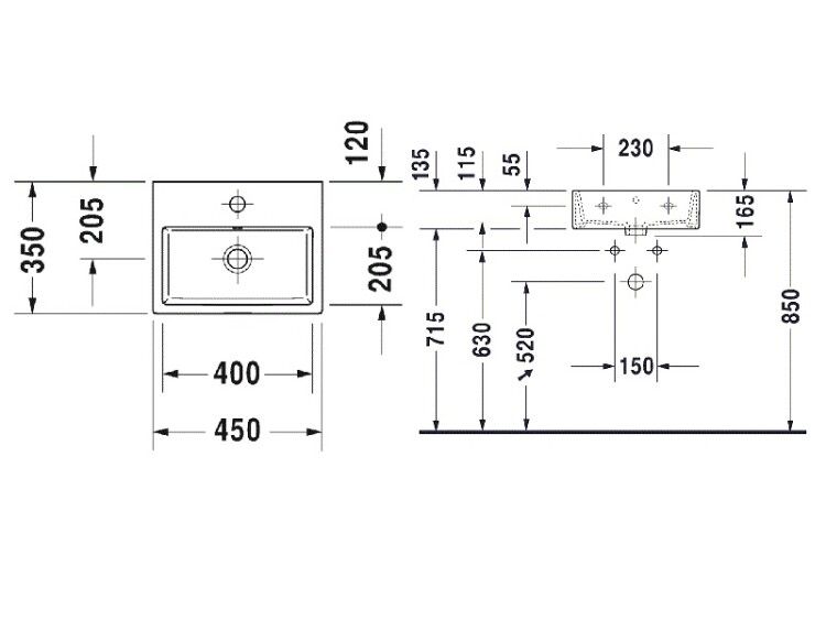 Раковина Duravit Vero Air 450x350 мм 1 отверстие под смеситель 0724450000