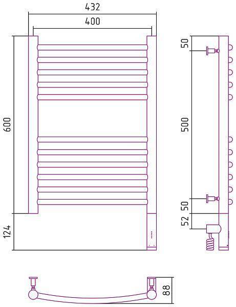 Полотенцесушитель электрический Сунержа Богема 3.0 400x600 мм правый матовый белый 30-5803-6040