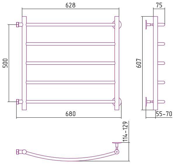 Полотенцесушитель водяной Стилье Версия-Б2 60x50 см черный 17612-5060