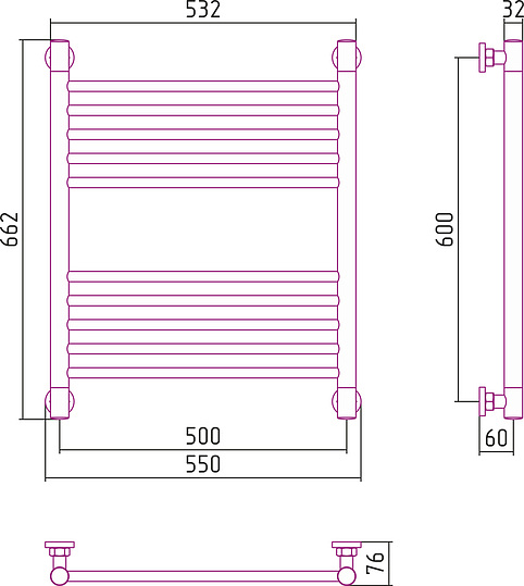 Полотенцесушитель водяной Сунержа Богема 600x500 мм без покрытия 00-0220-6050