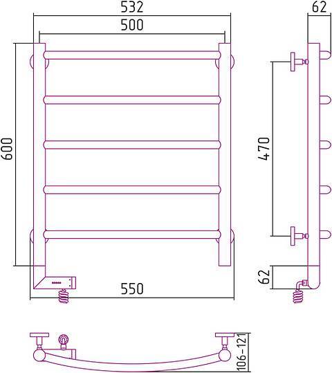 Полотенцесушитель электрический Сунержа Галант 2.0 500x600 мм левый без покрытия 00-5200-6050