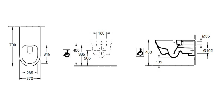 Унитаз подвесной Villeroy & Boch ViCare 370x700 мм безободковый DirectFlush CeramicPlus AntiBac альпийский белый 5649R2R1