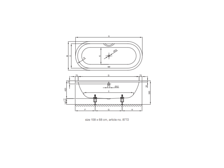 Ванна Bette BetteStarlet Flair Oval 1580x680x420 мм белая 8772000
