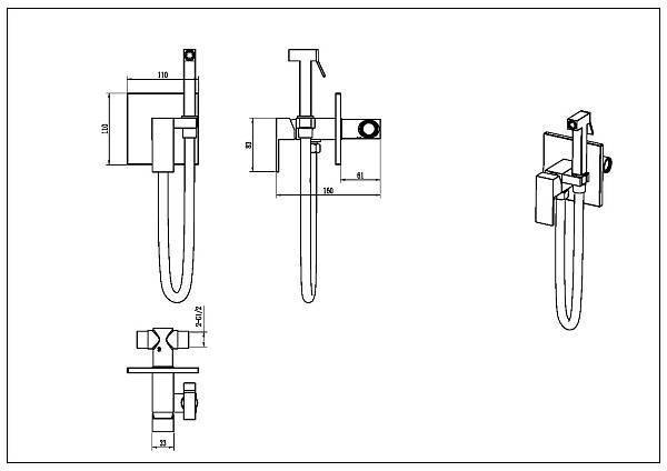 Гигиенический душ со смесителем Boheme Qubic оружейная сталь 477-GM
