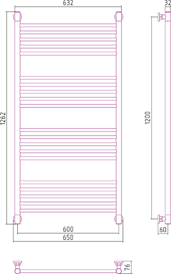Полотенцесушитель водяной Сунержа Богема+ 600x1200 мм без покрытия 00-0220-1260