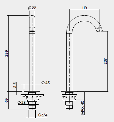Излив Quadrodesign FFQT на раковину 119 мм золото черное BC5624ON
