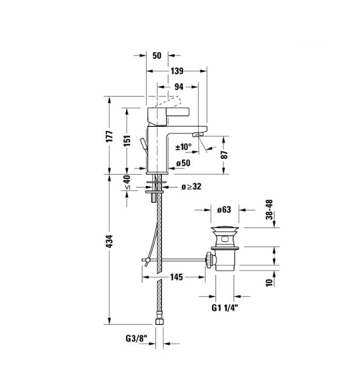 Смеситель для раковины Duravit D-Neo S хром DE1010001010