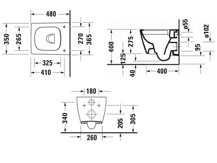 Унитаз подвесной Duravit Viu 370x480x360 мм HygieneGlaze 2573092000