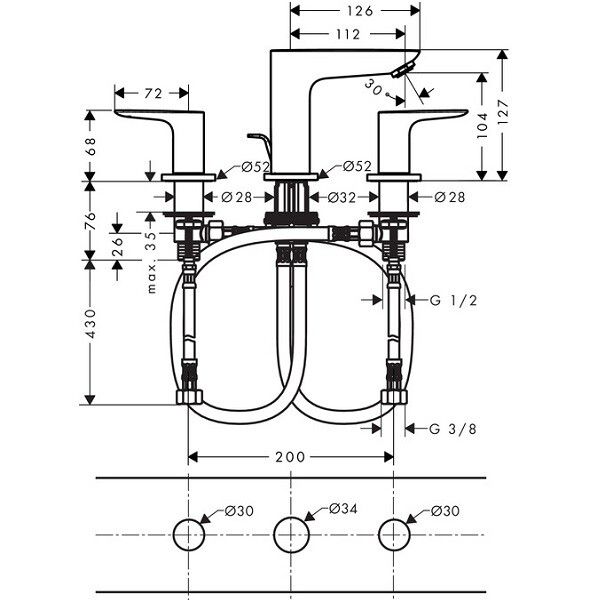 Смеситель для раковины Hansgrohe Talis E на 3 отверстия хром 71733000