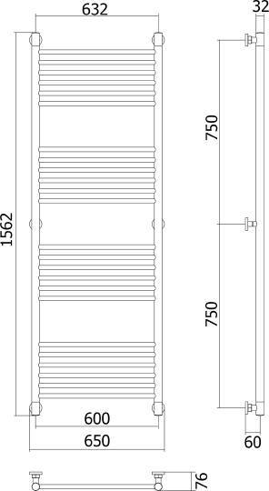 Полотенцесушитель водяной Сунержа Богема+ 1500x600 мм без покрытия 00-0220-1560