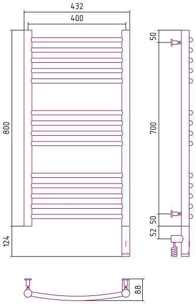 Полотенцесушитель электрический Сунержа Богема 3.0 400x800 мм правый без покрытия 00-5803-8040