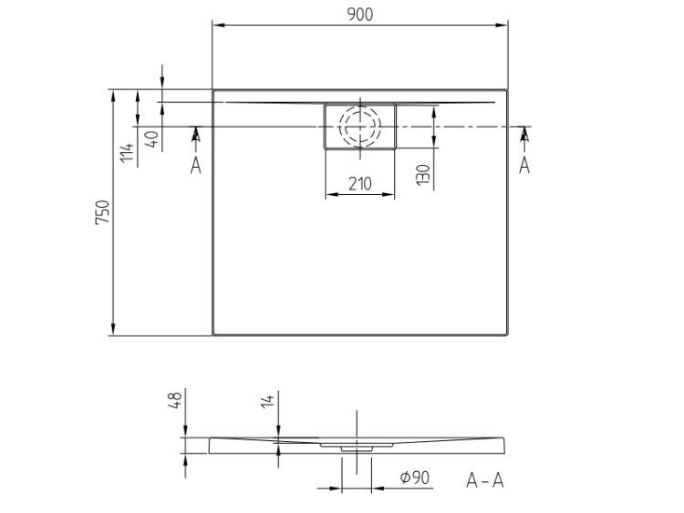 Душевой поддон Villeroy & Boch Architectura Metalrim 900x750x48 мм с антислипом Vilbogrip альпийский белый UDA9075ARA248GV01