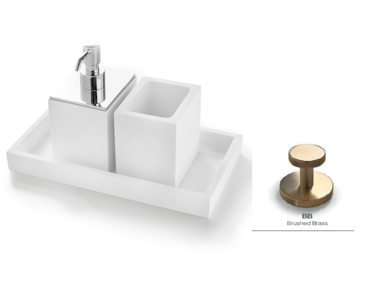 Набор аксессуаров, 3SC, BeMood White, дозатор для жидкого мыла, стакан для зубных щеток, лоток, цвет-белый/Brushed Brass PVD