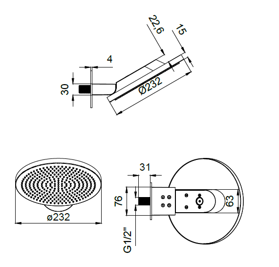 Верхний душ Almar 316 Stainless Steel Ø 232 мм круглый цвет Stainless Steel E044301316