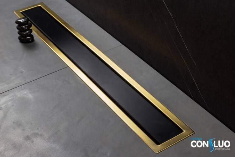 Душевой лоток Peštan Confluo Premium Line Black Glass Gold 650 мм 13100116