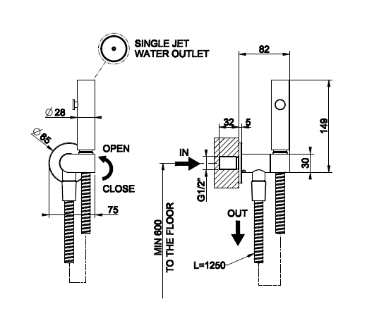 Гигиенический душ Gessi Origini с предохранительным клапаном хром 45122031.
