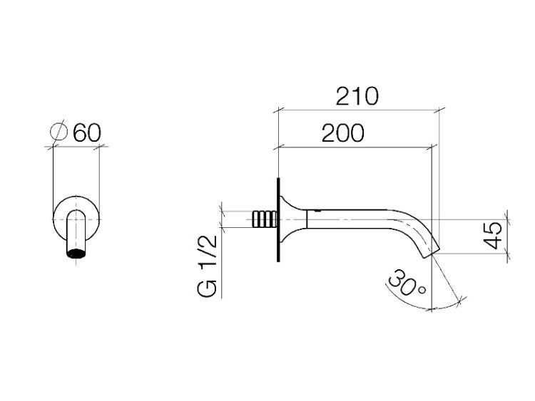 Излив для ванны Dornbracht Vaia настенный вынос 200 мм платина матовая 13801809-06