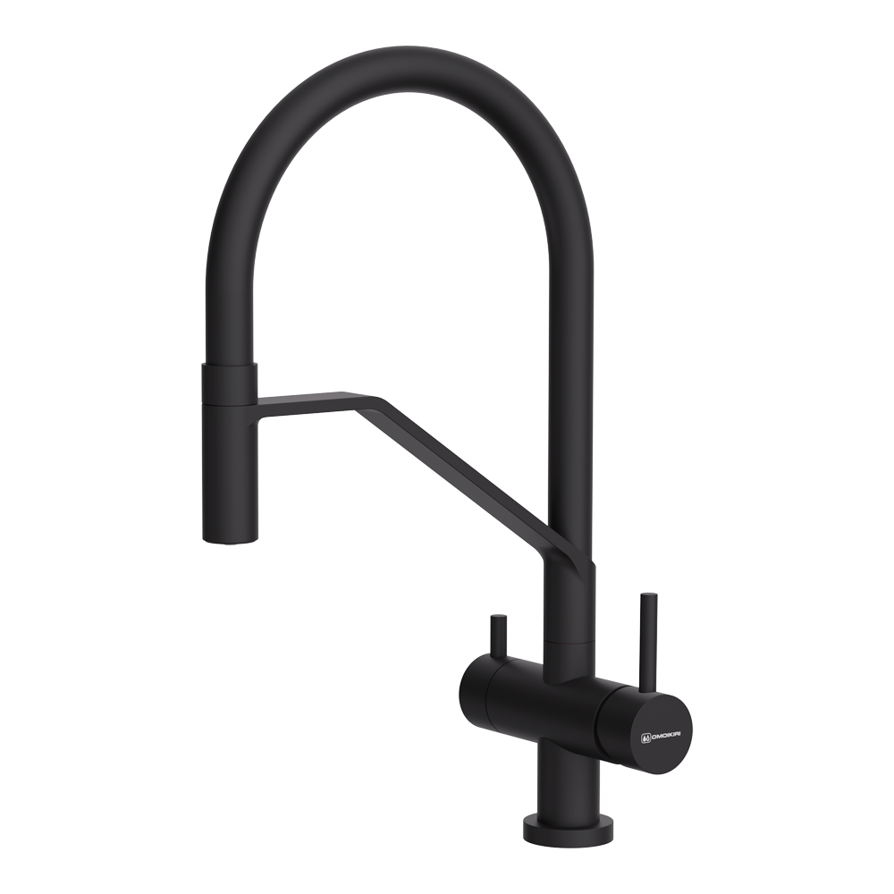 Смеситель для кухни Omoikiri Akeno GB-BL с гибким изливом и каналом для фильтра графит 4994547