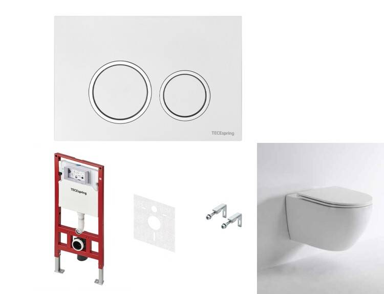 Комплект 4 в 1 TECE TeceSpring R инсталляция с унитазом и клавишей смыва белый глянцевый K955103WCR