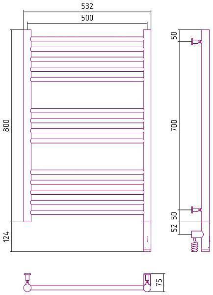 Полотенцесушитель электрический Сунержа Богема 3.0 500x800 мм правый шампань 020-5805-8050