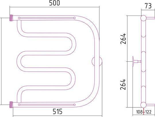 Полотенцесушитель водяной Стилье Тандем 50x52.8 см нержавеющая сталь 00016-5050