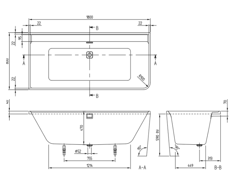 Ванна Villeroy & Boch Collaro 1800x800 мм угловая цвет альпийский белый/хром UBA180COR9CL00VD01