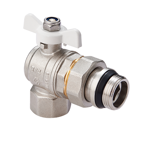 Кран шаровой угловой MVI 3/4 ВР-НР с полусгоном и кольцом бабочка ABV.523.05