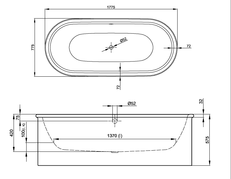Ванна Bette BetteSuno Oval 1775x775x575 мм BetteGlasur® Plus отдельностоящая цвет Salvia 2740-307 CFXXSR PLUS