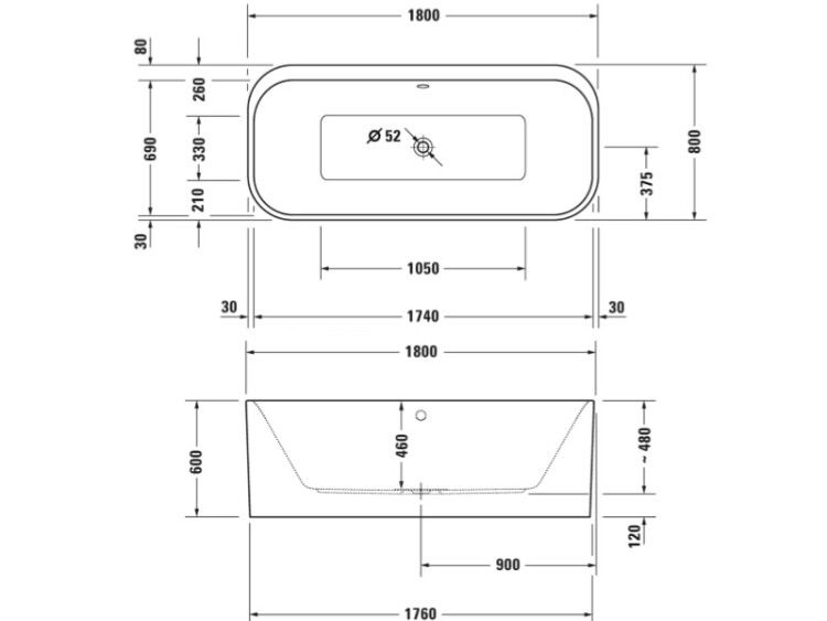 Ванна Duravit Happy D.2 Plus 1800x800 мм отдельностоящая с панелью матовый графит 700453800000000