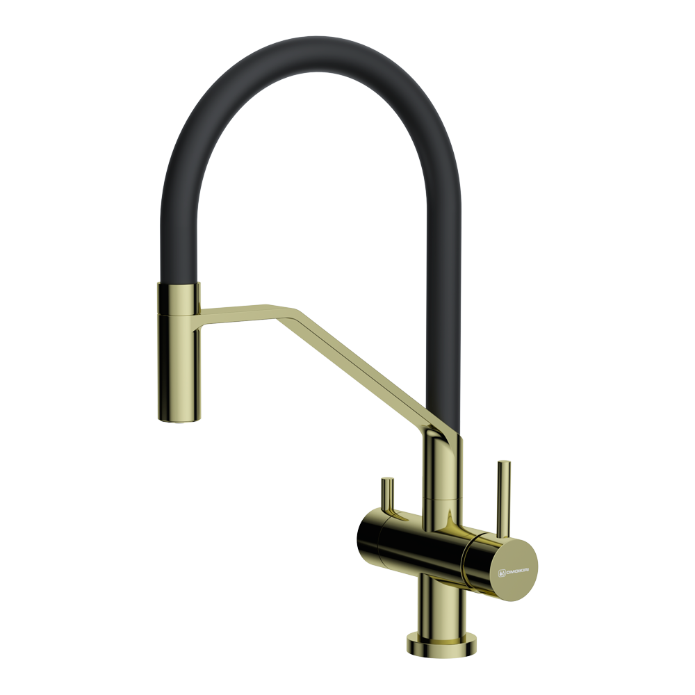 Смеситель для кухни Omoikiri Akeno LG-BL с гибким изливом и каналом для фильтра светлое золото 4994546