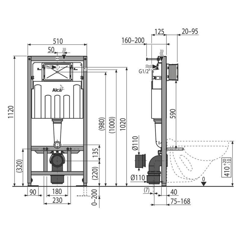 Инсталляция для унитаза Alcaplast AM101/1120 с кнопкой M70 белая и шумоизоляцией AM101/1120-4:1 RS M70-0001