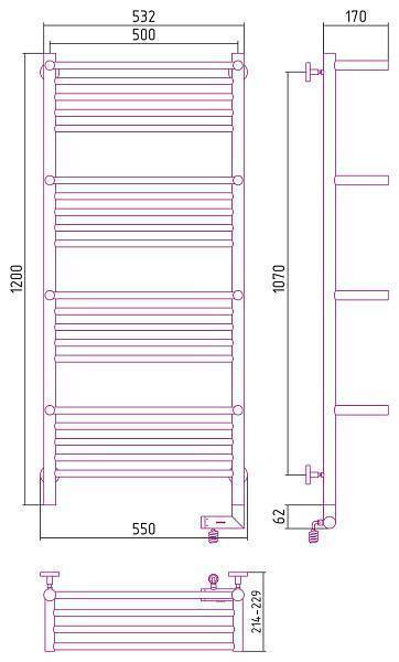 Полотенцесушитель электрический Сунержа Богема 2.0 500x1200 мм правый матовый черный 31-5209-1250