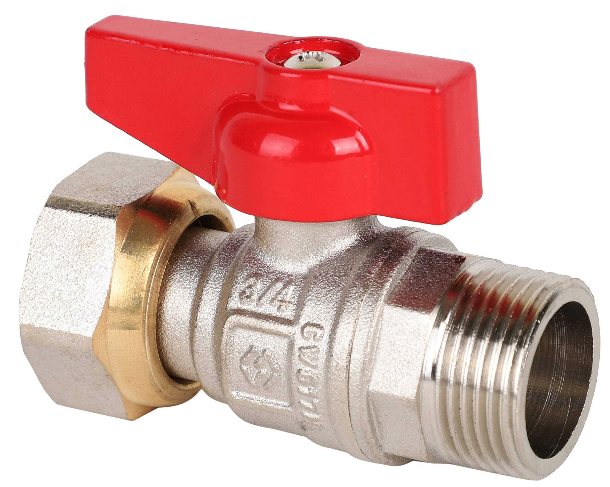 Кран шаровый полнопроходной прямой MVI 1/2 ВР-НР с накидной гайкой бабочка BV.531.04