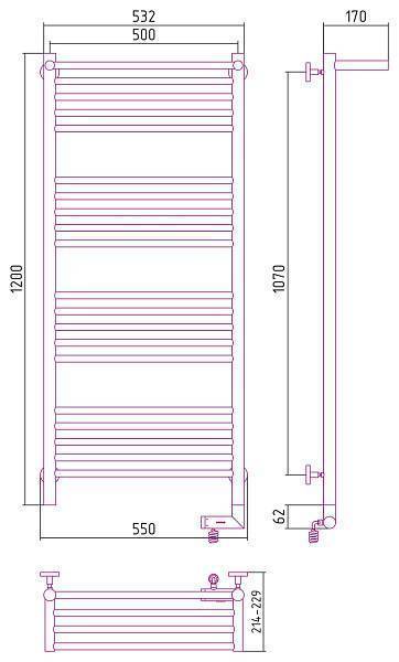 Полотенцесушитель электрический Сунержа Богема 2.0 500x1200 мм правый без покрытия 00-5207-1250