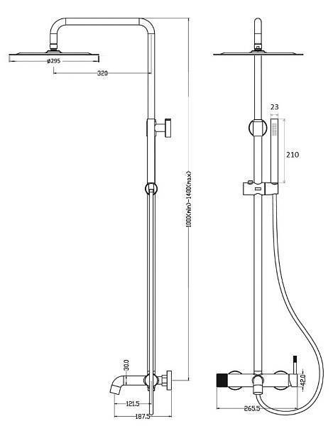 Душевая стойка с верхним душем Boheme Uno 26.5х32х140 см белый матовый 468-MW