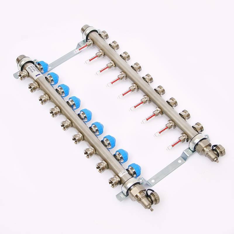 Коллекторная группа из нержавеющей стали Uni-Fitt с расходомерами и термостатическими вентилями 1 x 3/4 9 выходов 455W4309
